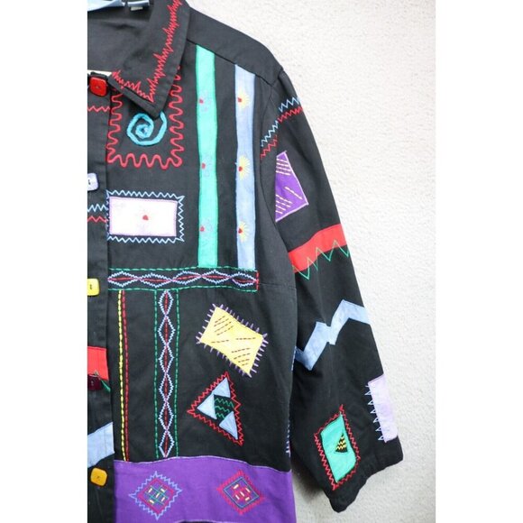 Liz & Me Black Embroidered Embellished Shacket-2X-Art to Wear - Picture 13 of 16